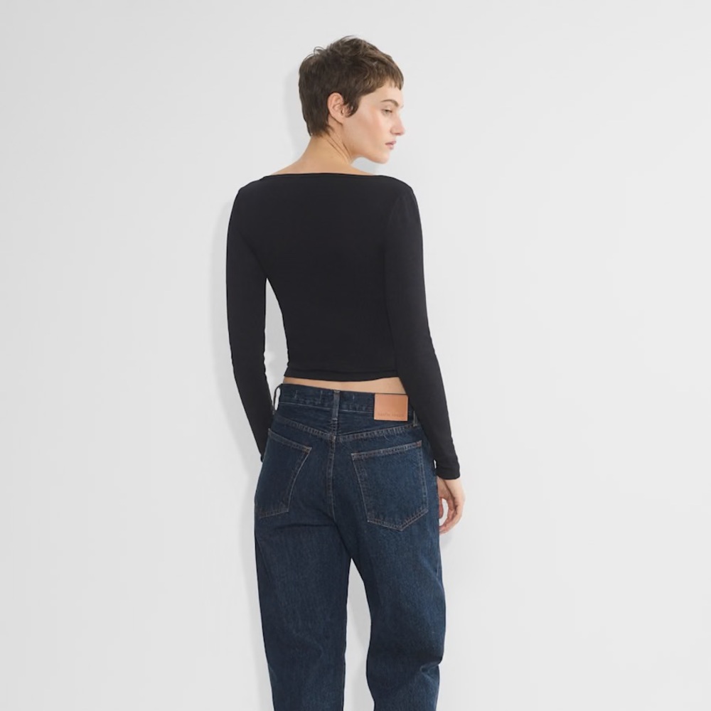 Aritzia HomeStretch Rib Squareneck Longsleeve Top in Black - Picture 4 of 11